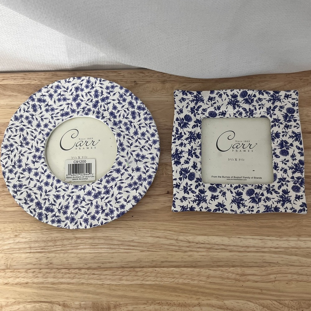 Blue Floral Carr Square and Circle Picture Photo Frames - set of 2